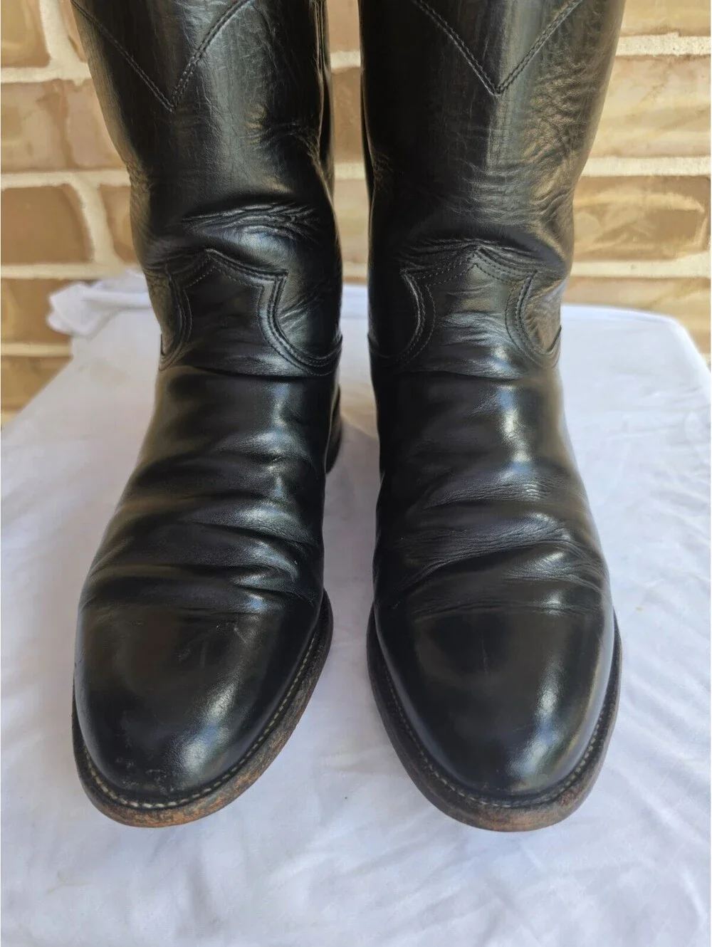 Vintage Justin Roper Boots Mens 10.5 D Black Leather Cowboy Western USA 3133